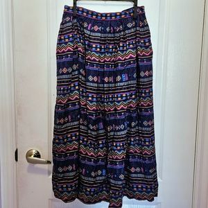 Vintage Purple Midi Skirt - 90s retro patterns with buttons down the side